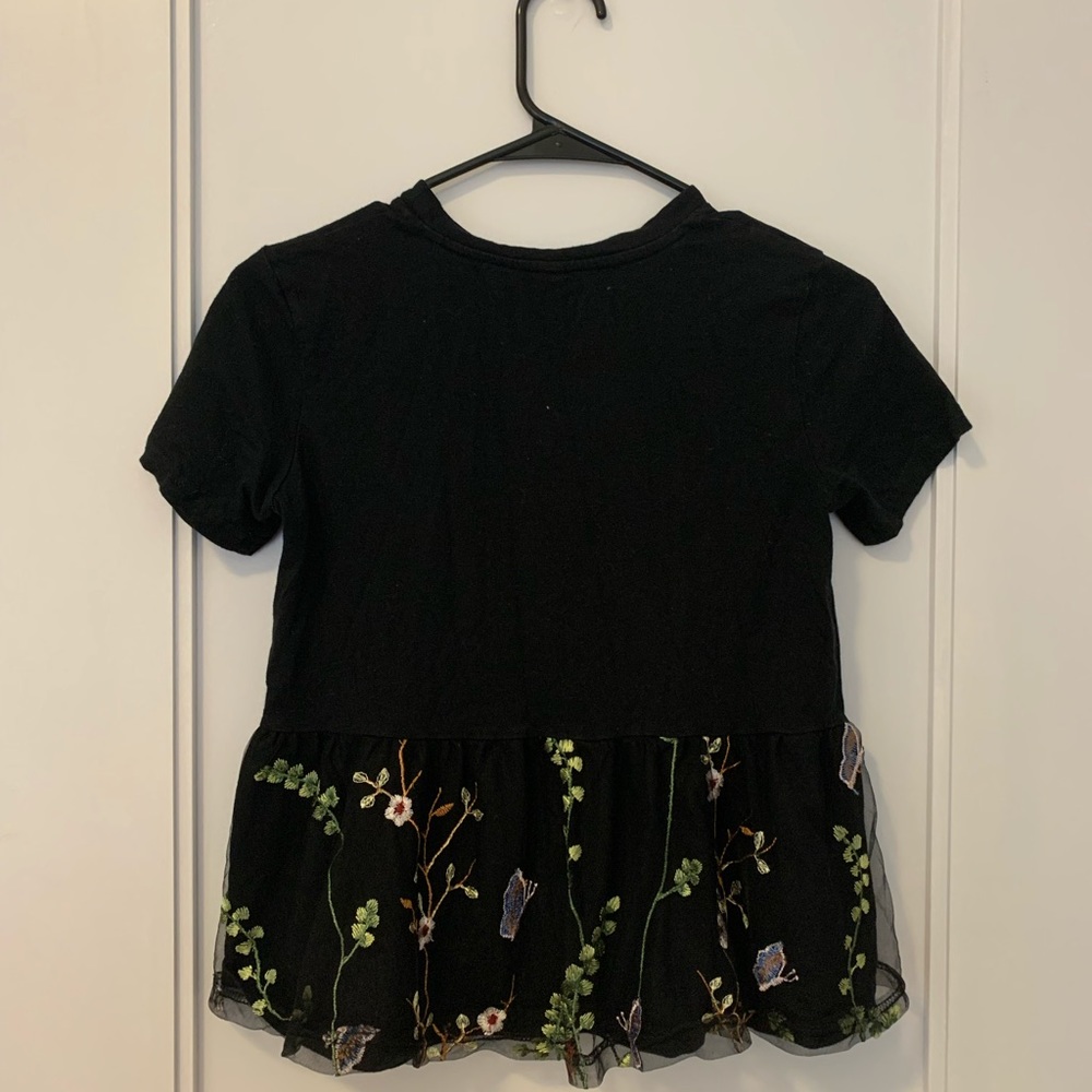 Black H&M embroidered floral tulle top
